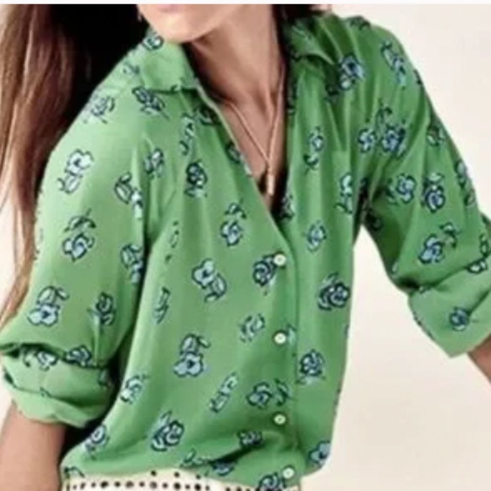 Cabi Go-To green blue floral button down top Career Blouse XS #5891